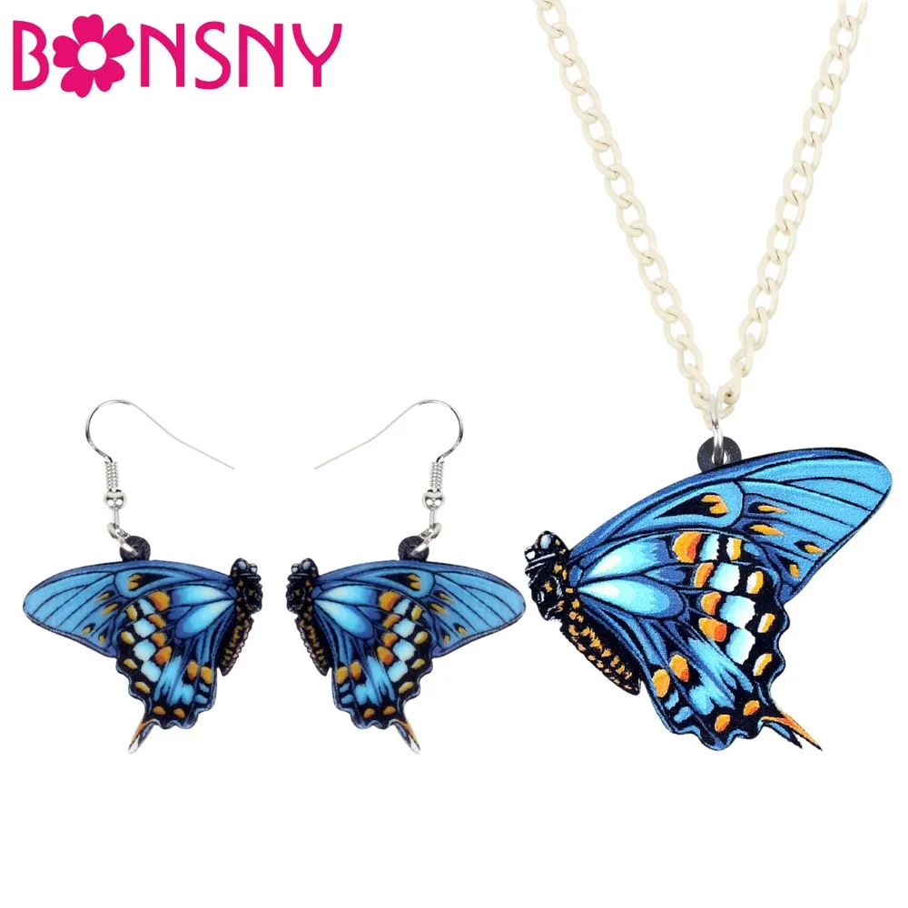 

Bonsny Acrylic Anime Floral Blue Butterfly Necklace Earrings Elegant Insect Jewelry Sets For Women Girls Teens Wholesale Charms