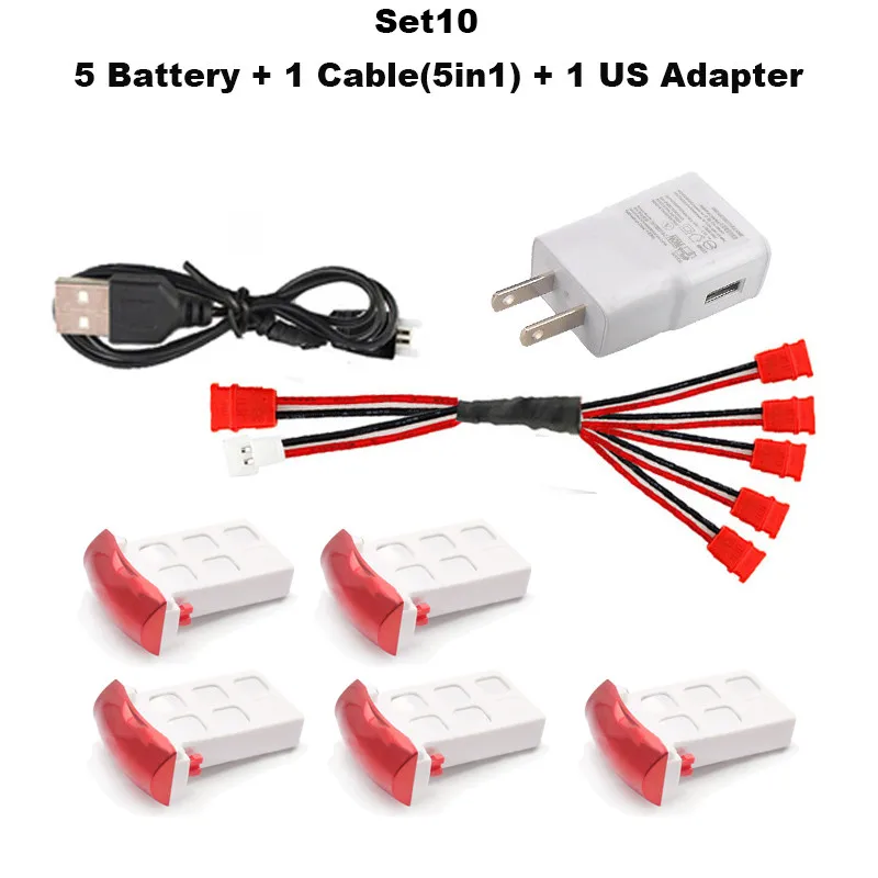 Set10 Syma X5UW X5UC Радиоуправляемый квадрокоптер емкость батареи 3,7 в 850 мАч Li-po аккумулятор Радиоуправляемый Дрон и зарядное устройство 5в1 кабель Радиоуправляемый Дрон запасные части - Цвет: Set10