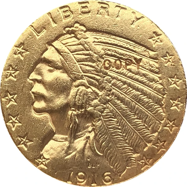 

24-K gold plated 1916-S $5 GOLD Indian Half Eagle Coin Copy