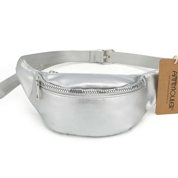 Silver Annmouler поясная сумка женская новая модная поясная сумка одноцветная поясная сумка нагрудная сумка из искусственной кожи сумка на пояс для телефона большая сумка на бедро - Цвет: Silver