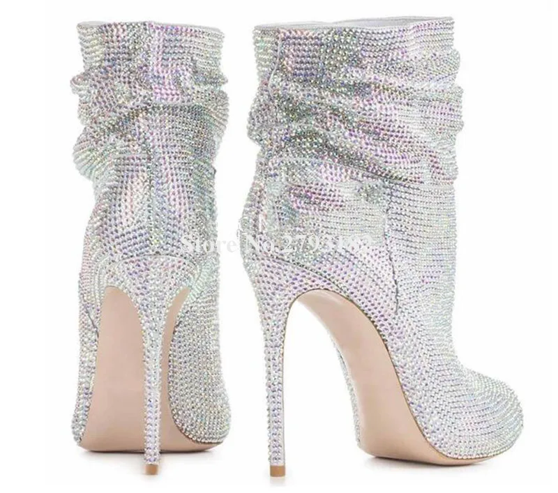 Для Женщин Очаровательный Bling открытый носок со стразами тонкий каблук Полусапожки без застежки цвет серебристый, Золотой со стразами ботильоны на высоком каблуке свадебные