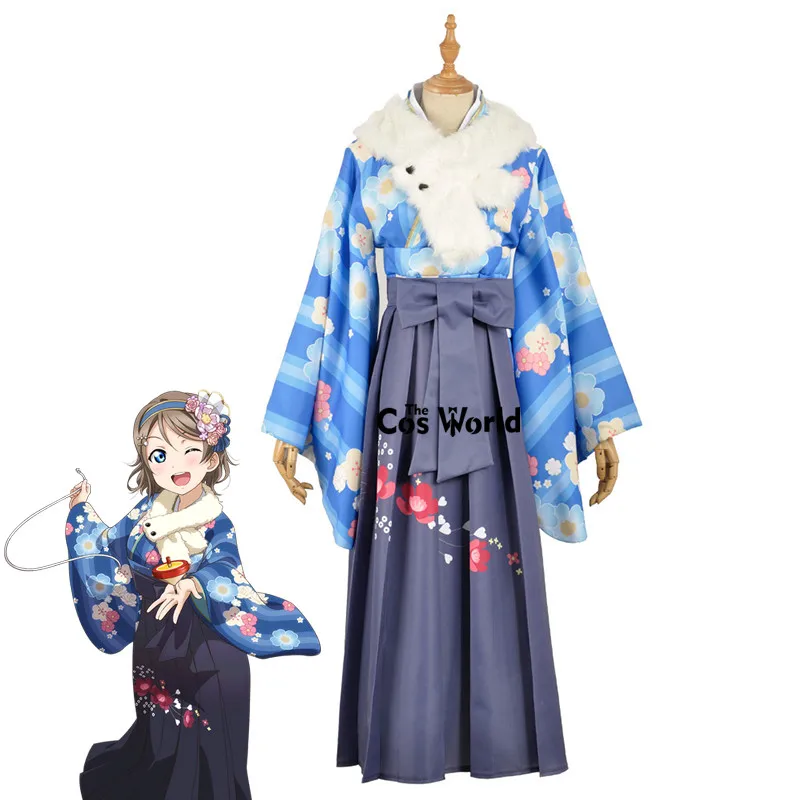 Love Live Sunshine Aqours Watanabe You Taisho кимоно юката платье наряд Аниме косплей костюмы| |