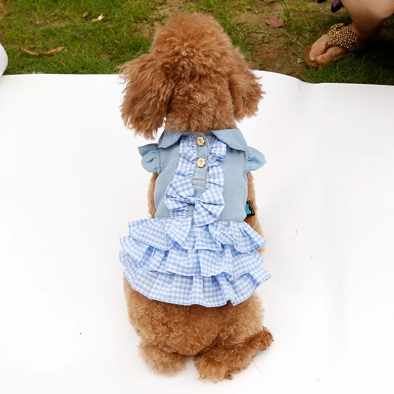 Сезон весна-лето синий желтый зеленый розовый милое платье для домашних животных