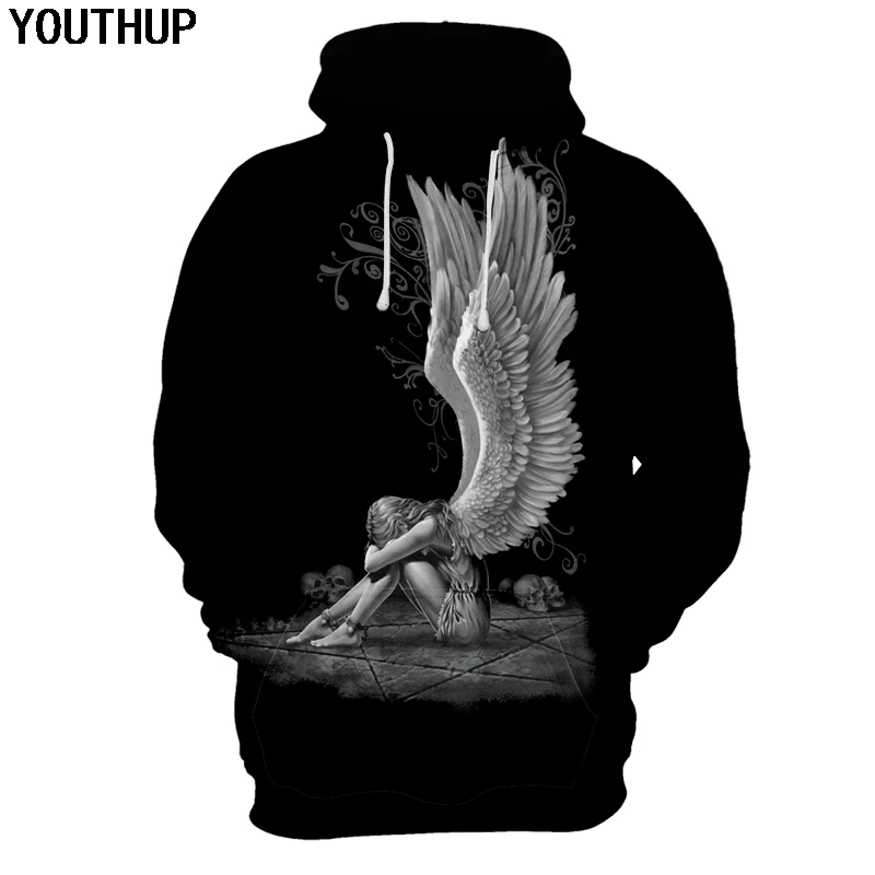 Толстовка YOUTHUP унисекс с 3d рисунком ангела мужские толстовки капюшоном в стиле