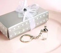 50pcslot new baby shower favor gifts baptism christening guest souvenirs crystal milk bottle keychain key ring za4409