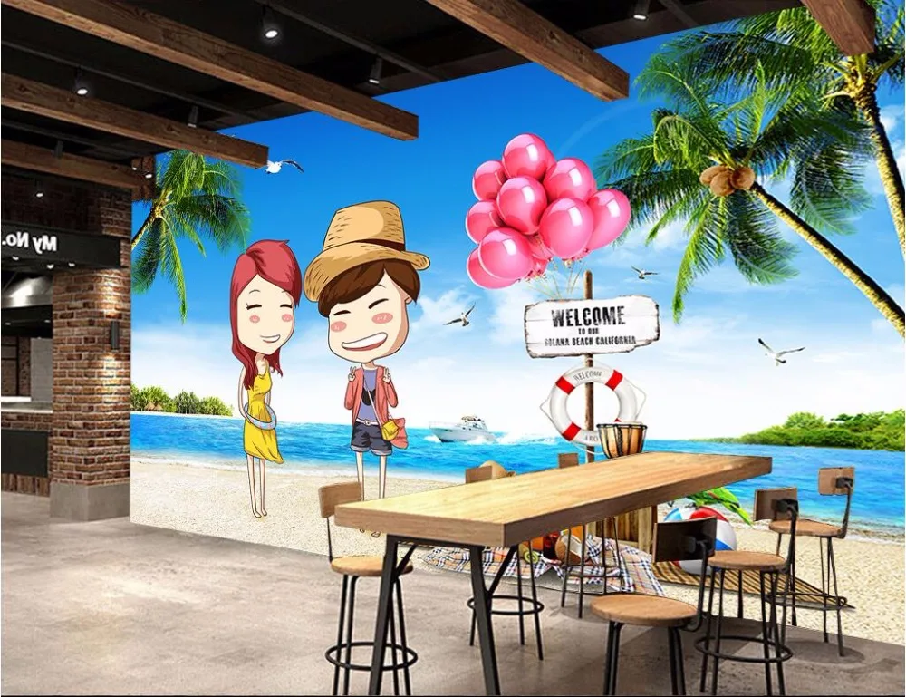 Настенные 3d обои на заказ с воздушным шаром чайкой парусным пейзажем комнатой