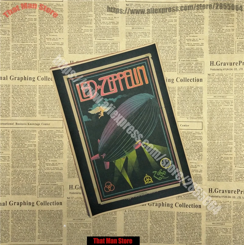 ВИНТАЖНЫЙ ПЛАКАТ Led Zeppelin крафт-бумага ретро-рок постер классический старый группа Ретро плакат 42X30CM - Цвет: Светло-зеленый