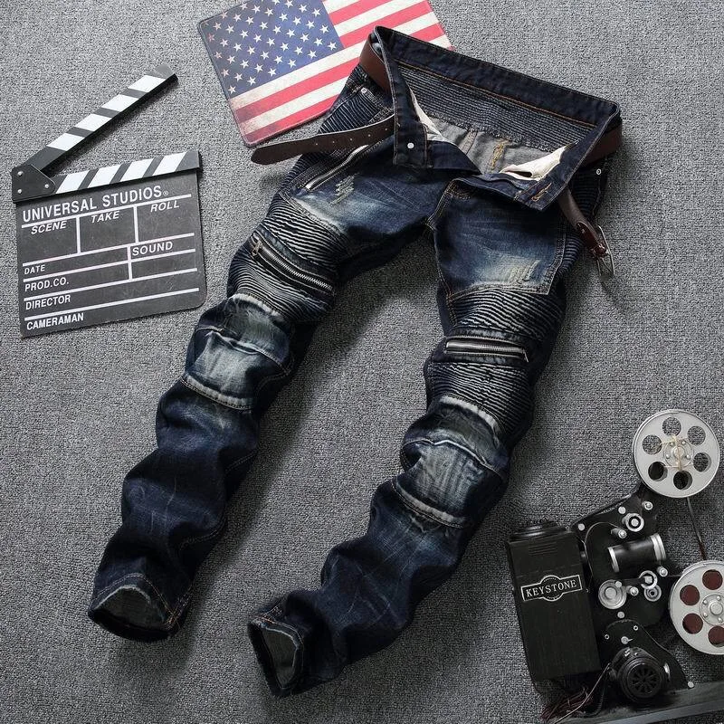Весна/осень винтажные плюс размер 40 джинсы Homme плиссированные прямые брюки