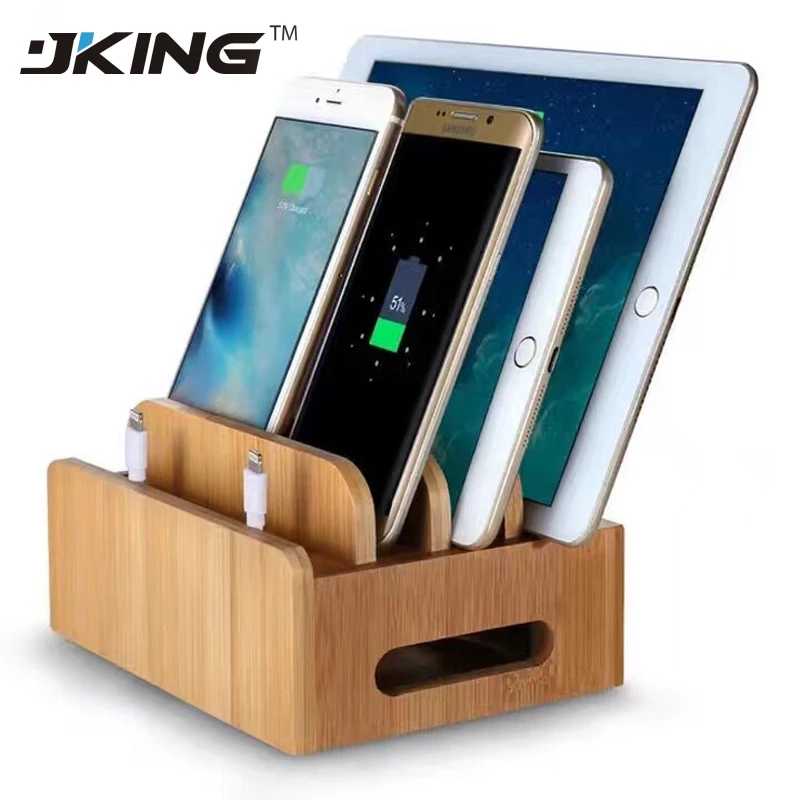 JKING Tablet Desktop Holder Stand Universal Natural Bamboo Charging Dock Cradle Stand Detachable Phone Holder for iPhone iPad