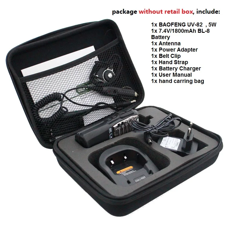 package 1 for 5W Baofeng UV-82 двухстороннее радио портативное 5 Вт или 8 Вт двухдиапазонное 137-174/400-520 МГц Любительская рация UV82 для охотничьего трекера - Цвет: package 1 for 5W