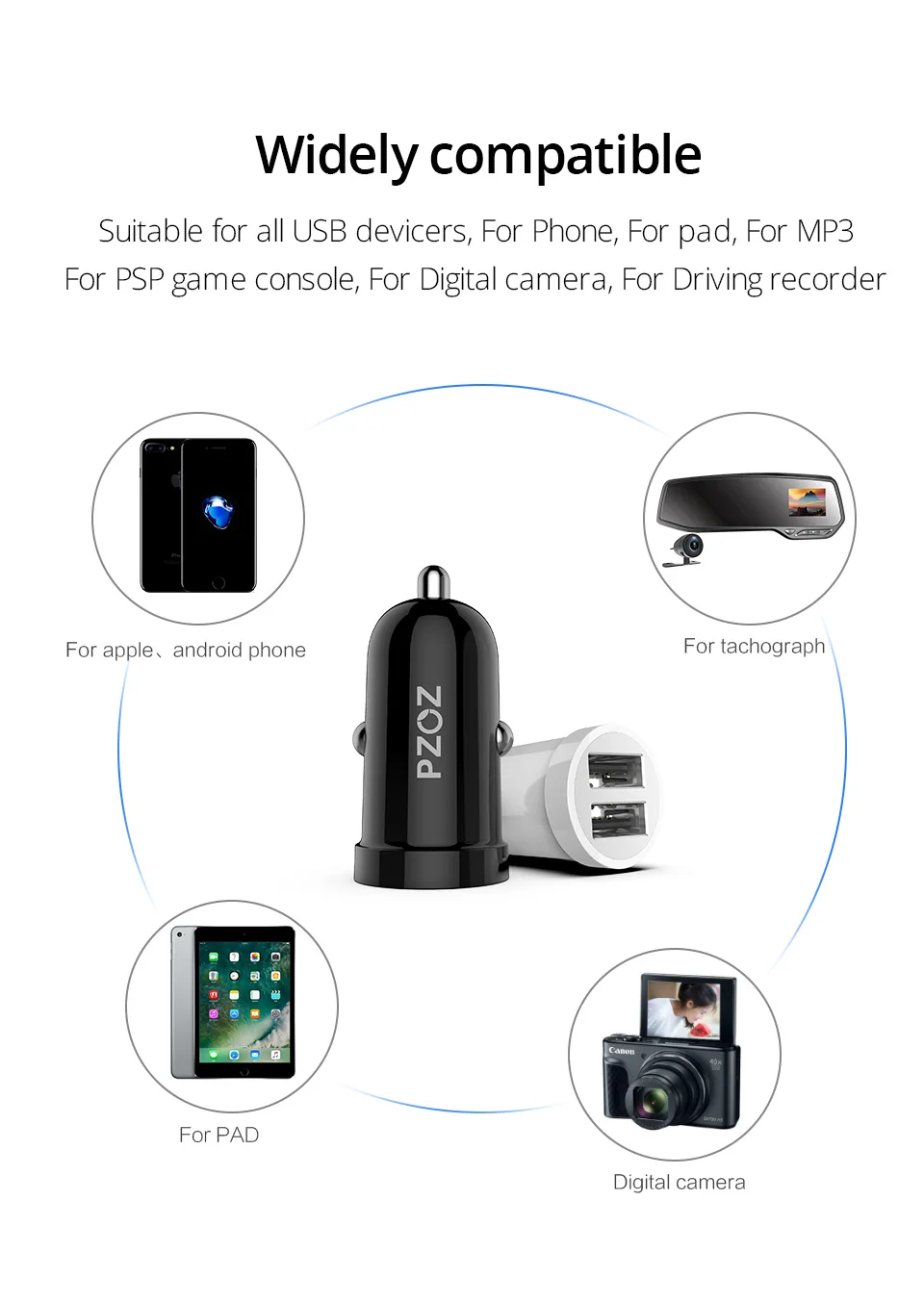 PZOZ Mini Автомобильное зарядное устройство Dual USB 3.1A Зарядка для мобильного телефона Планшетный GPS Универсальный адаптер для быстрой автомобильной зарядки Автомобильное зарядное устройство 2 порта для iPhone LG