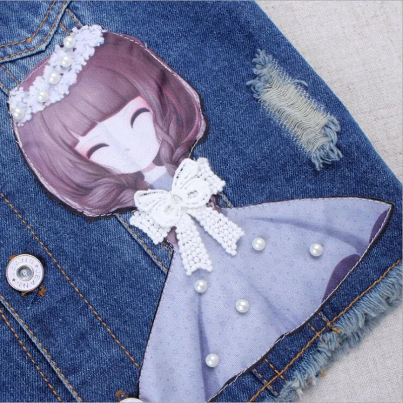 Детская джинсовая куртка с мультяшным рисунком на возраст 2 11 лет|Жилеты| |