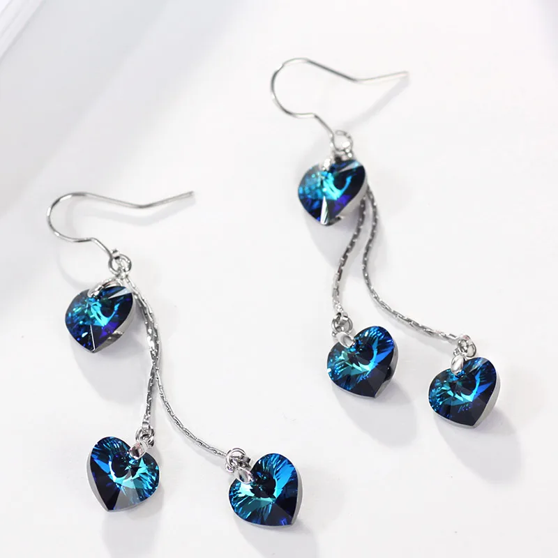 Женские длинные висячие серьги Neoglory с австрийским кристаллом в форме синего