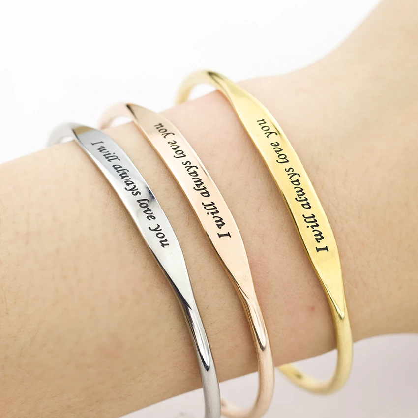 

V Attract 10 pcs Stainless Steel I Promise Heart Bracelet Bangles for Women Rose Gold Statemed Jewellery Bracelet Femme