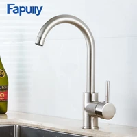 fapully kitchen faucet brass burshed nickel black 360 degree rotating water faucet deck mounted kitchen water taps 100059b
