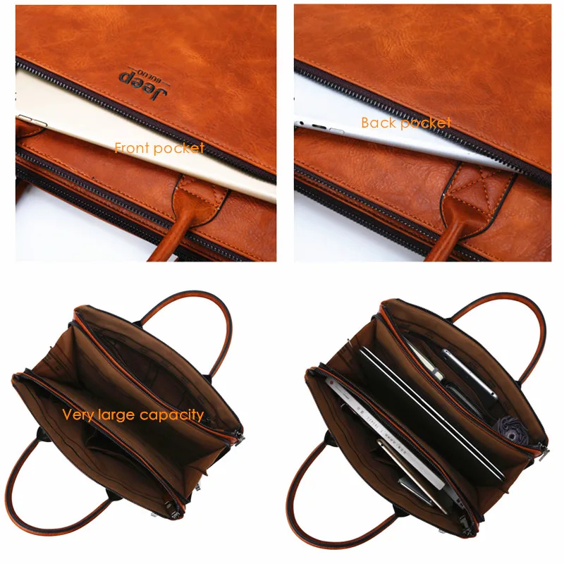 jeep buluo high quality men briefcases bag for 14 inch laptop business travel bags handbags leather office shoulder bags for man free global shipping