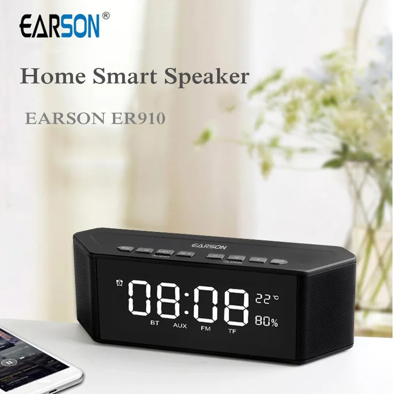 EARSON ER910 интеллектуальная bluetooth-колонка дома Будильник FM Радио беспроводной динамик с микрофоном Handfree MP3 плееры Humiture дисплей