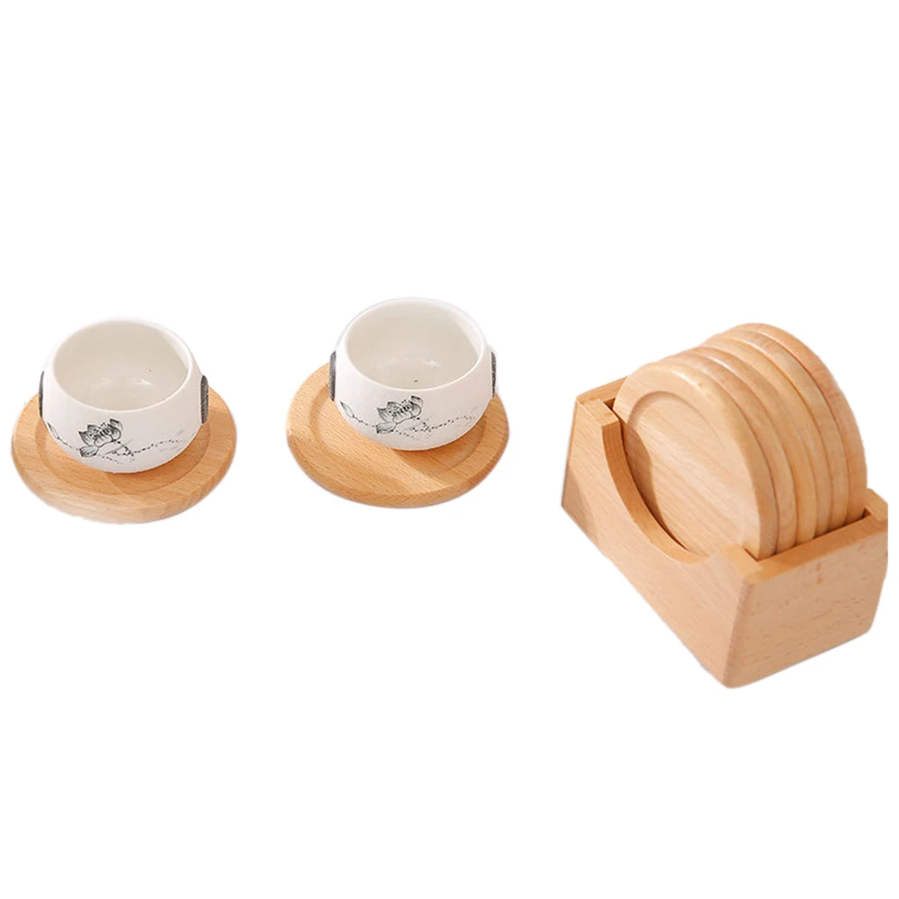 6pcs/set Round Coffee Tool Gift Tea Anti Slip Mat Heat Insulation Cup Pad Office Table Decoration Home Kitchen Wooden |
