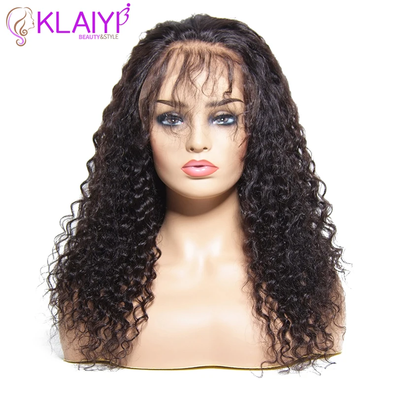 Klaiyi Hair Wig Series Brizilian Curly Wave Remy Hair Wig 10-24 Inch Front Lace Wigs 150% Density Human Hair Wig Natural Color