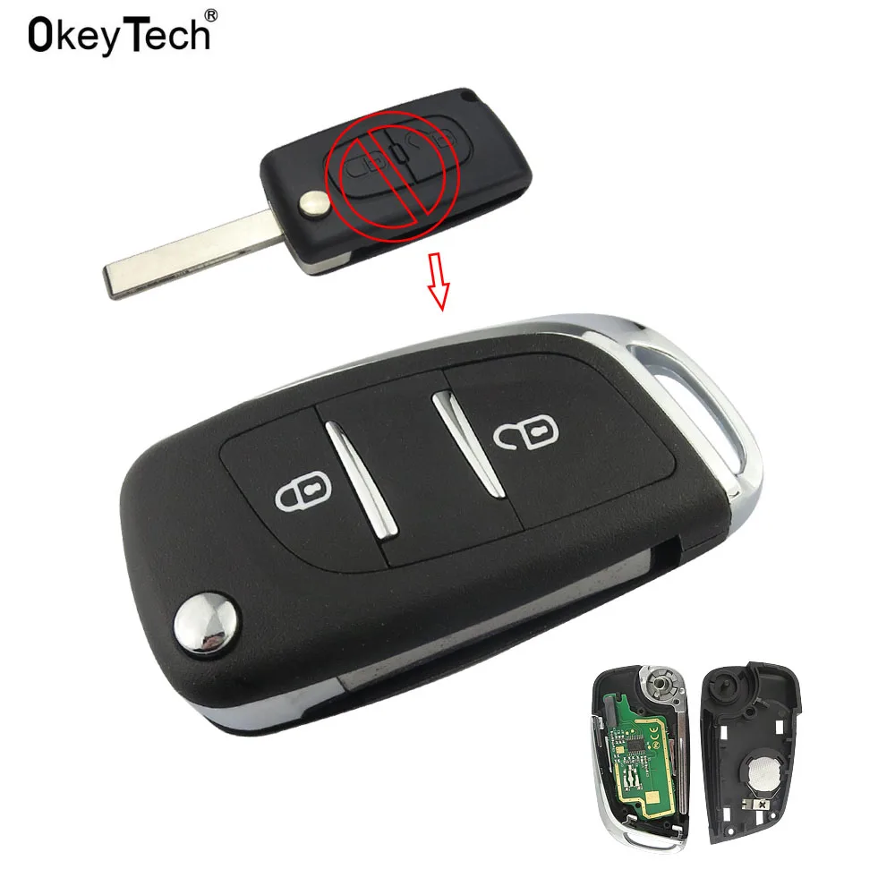 

OkeyTech 433Mhz ID46 Chip CEO536 2 Buttons Smart Remote Car Key For Peugeot 207 208 307 308 408 Modified Folding Key HU83 blade