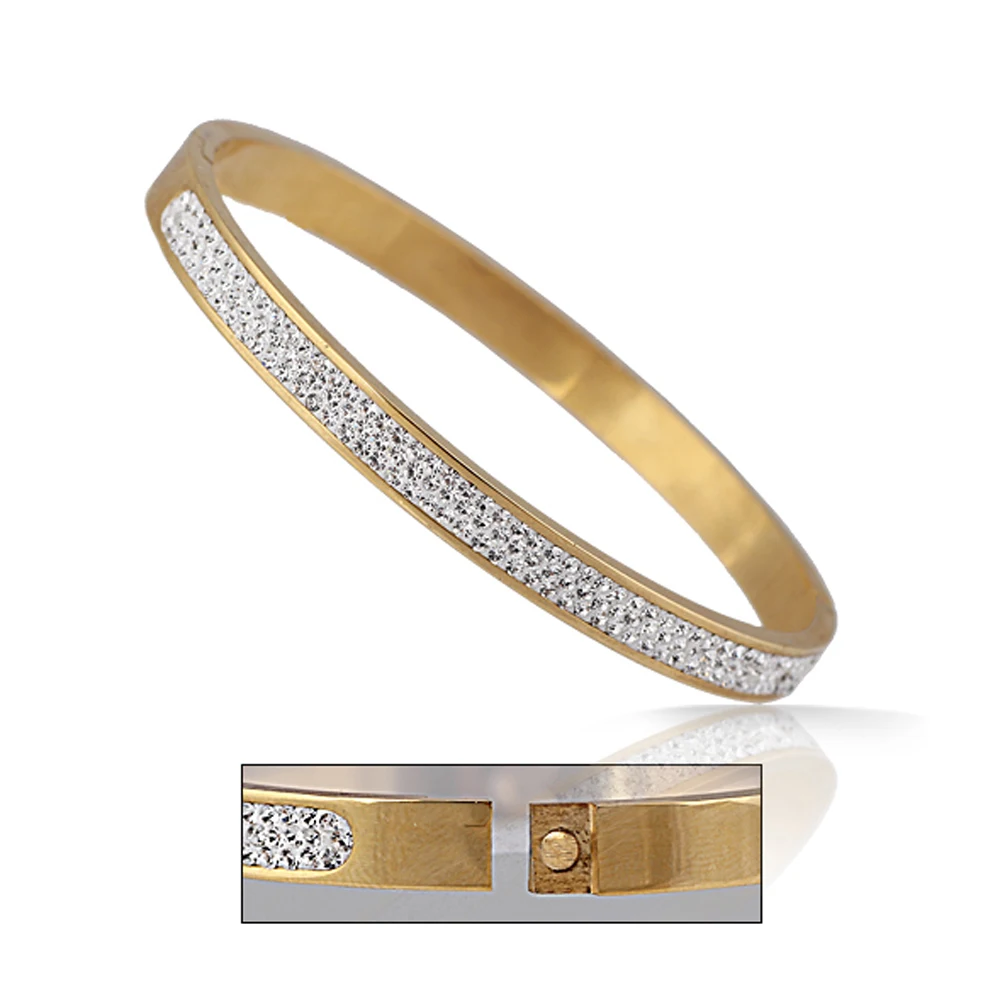 

Wholesale Stainless Steel Gold Color Bangles Jewelry With White CZ Crystal Beads