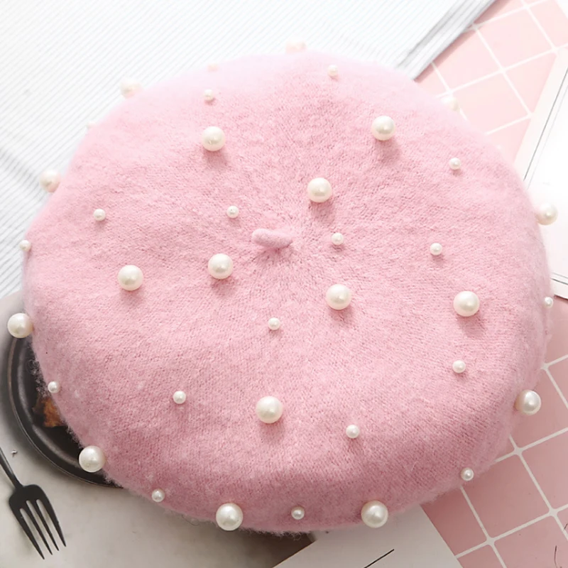 

Fashion High Quality Cashmere Vintage Caps Hot Sale 1PC Winter Wool Warm Hats Luxury Pearl Autumn 2018 New Womens Female