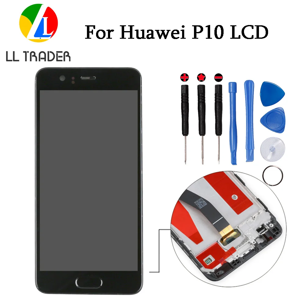 ЖК дисплей Pantalla в сборе для Huawei P10 сенсорный экран черный Запасное стекло с рамкой
