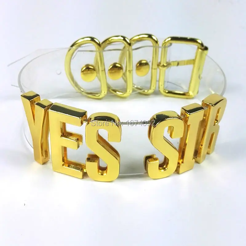 Handmade Punk YES SIR Choker Gold Big Letter Choker Word Name 35MM Tall Collar Clear PVC Transparent Necklace