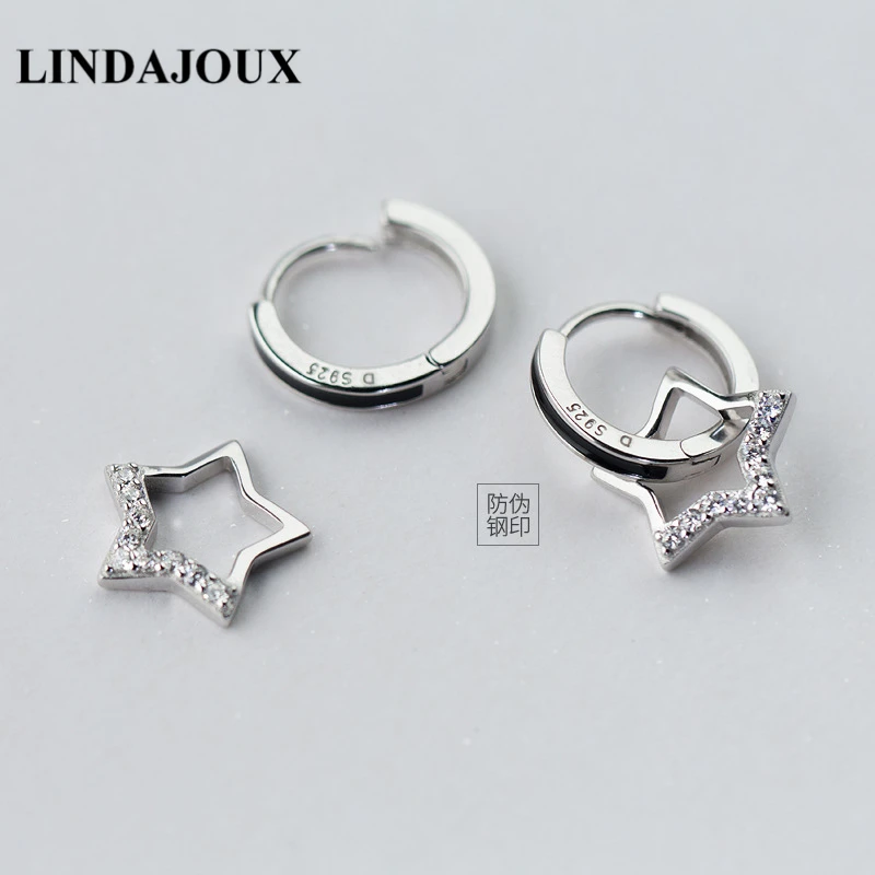 LINDAJOUX 925 пробы серебряные красивые с цирконием звезда круглые серьги-гвоздики для