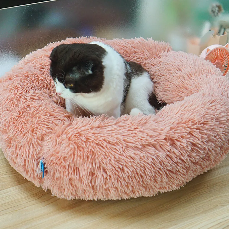 Домашняя кошка собака круглое гнездо теплый мягкий плюш удобный успокаивающий подстилка-кровать мелкая сторона 3 см для сна лето осень