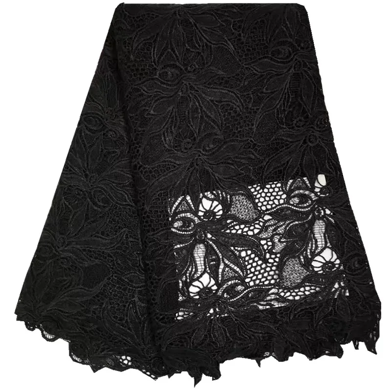 

Latest African Guipure Lace Water Soluble Chemical Lace High Quality African Cord Lace Black Lace Fabric On Sale For Party 816