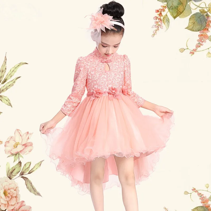 Элегантное шифоновое платье-Ципао для девочек розовое платье принцессы с