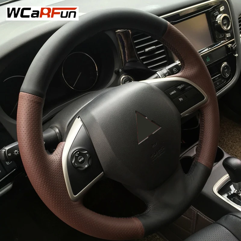 WCaRFun DIY название сшитая вручную натуральная кожа авто чехол рулевого колеса автомобиля для Mitsubishi Outlander 2013 Mirage ASX