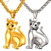 u7 brand cute cat solid pendant chain gold color stainless steel 2017 hot fashion jewelery menwomen necklaces gift p1030