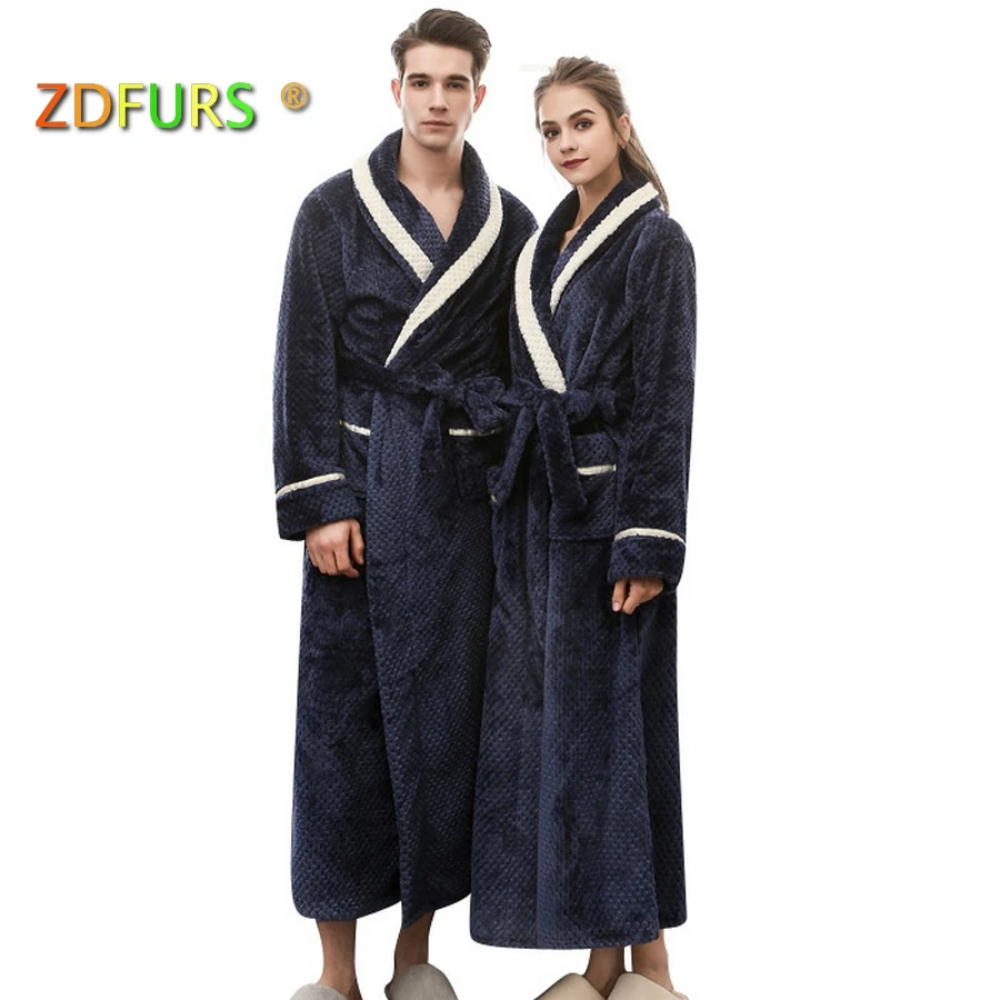 ZDFURS * Новый женский зимний теплый длинный банный халат в белую полоску с