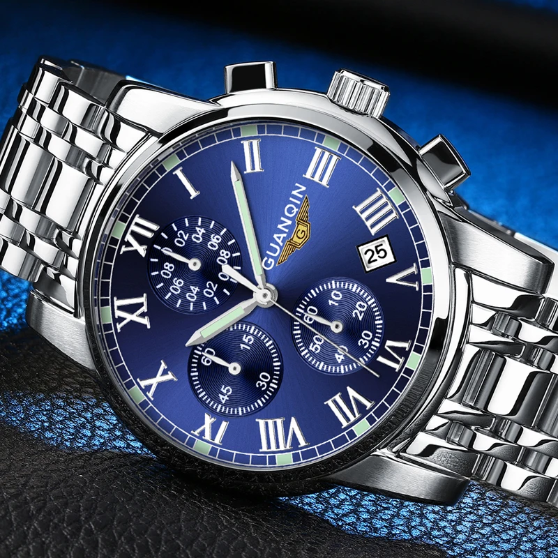 

2018 GUANQIN Mens Watches Top Brand Luxury Chronograph Men Sport Stainless Steel Waterproof Quartz Wrist Watch Relogio Masculino