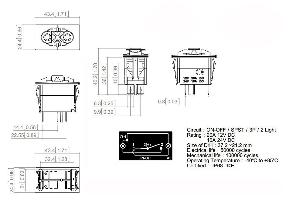 DC12V 24V морской класс GPS клавишный переключатель Белая светодиодная лампа 3 Pin