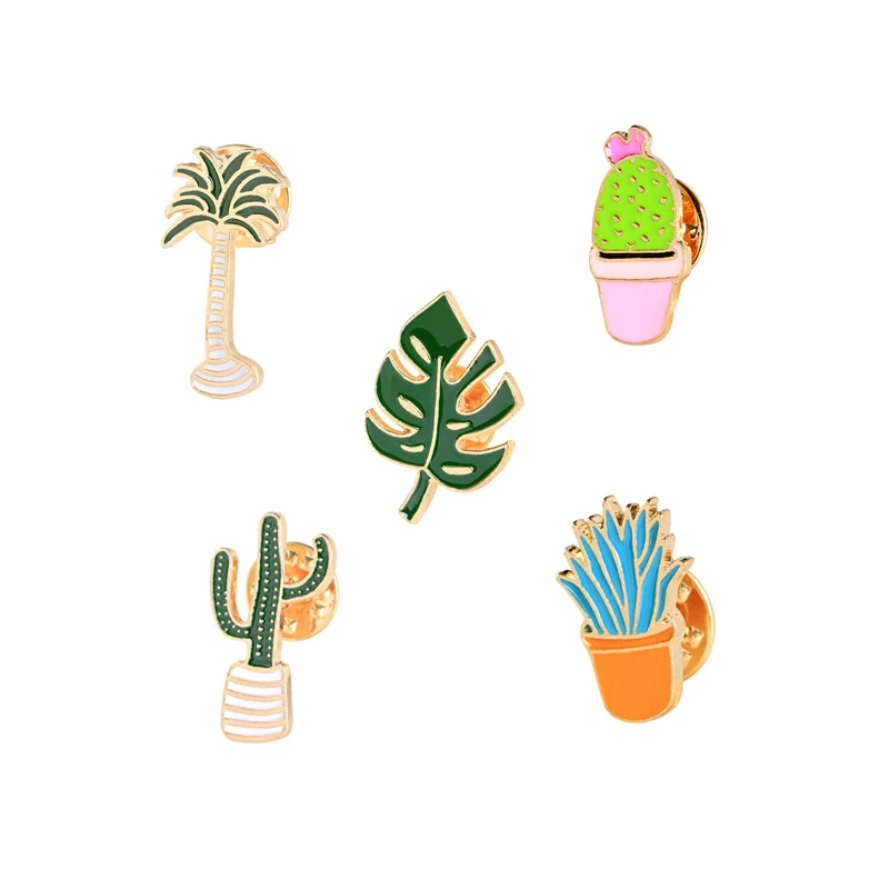 style 4 3~8 Pcs/set Cute Cherry Banana Enamel Brooch Pin Flamingo Dinosaur Plants Food Cats Cactus Juice Pins Badge Brooches For Women - Окраска металла: style 4