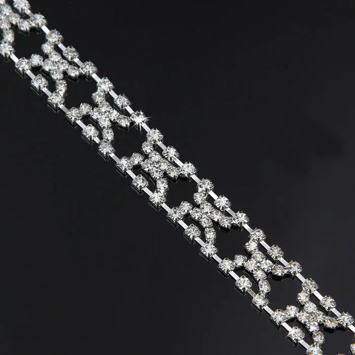 10Yards Shiny Clear Rhinestone Browband Sew On Bridal Costume Trim Silver Chain | Дом и сад