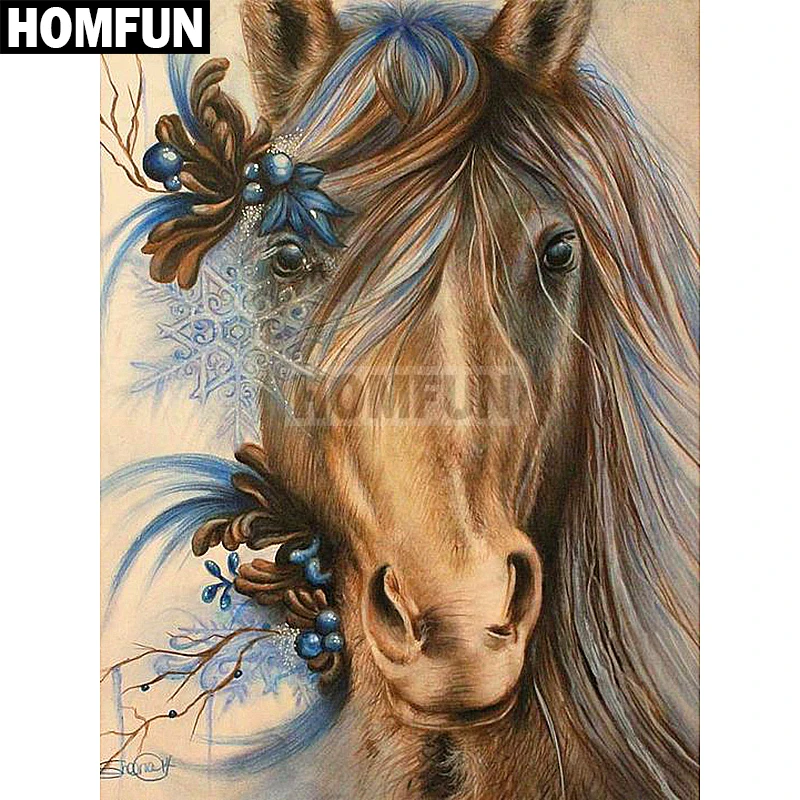 

Алмазная живопись HOMFUN «цветок ЛОШАДЬ», алмазная 5D Вышивка крестиком, квадратная круглая вышивка, украшение для дома, A02191