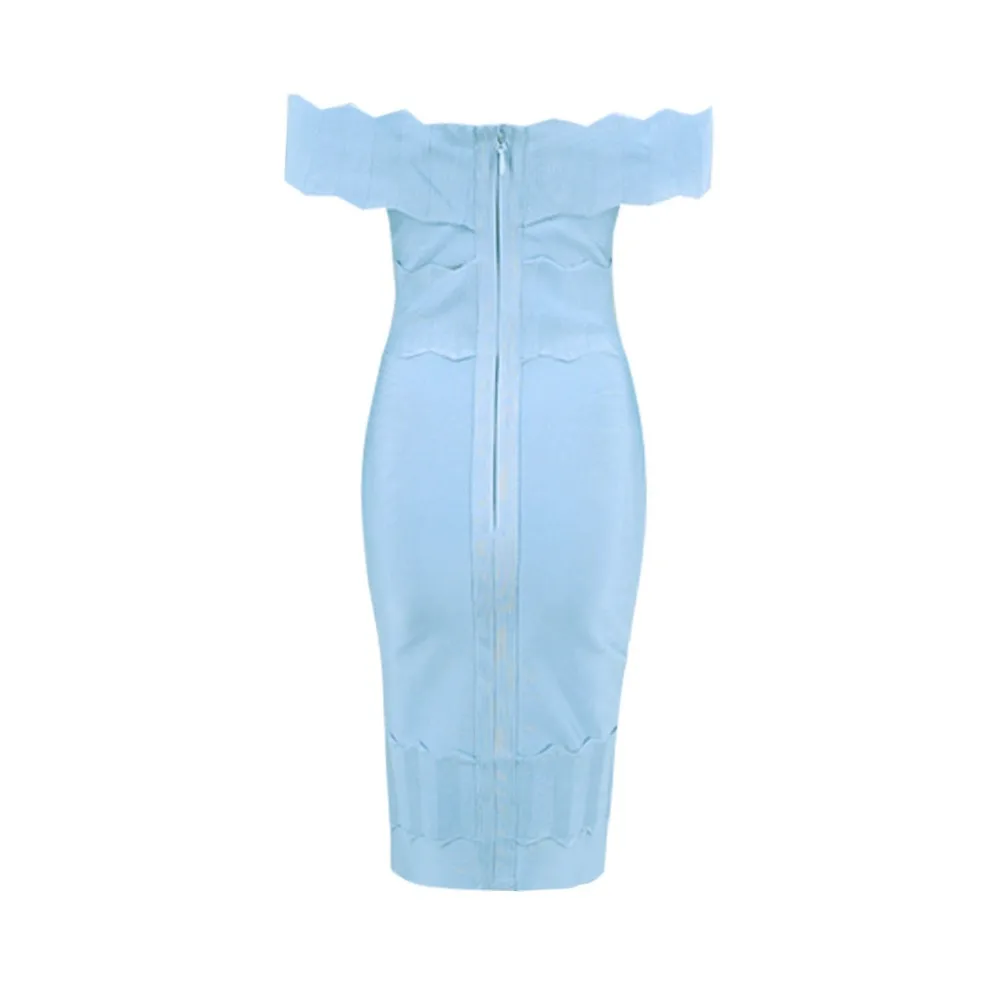 Летний стиль сексуальное с открытыми плечами небесное Бандажное платье голубого