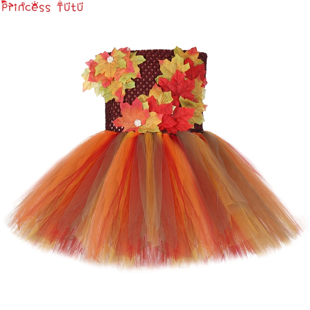 Fall Maple Leaf Girl Tutu Dress Children Strapless Strap Thanksgiving Birthday Party Clothing Beautiful Artistic Kids Clot | Детская