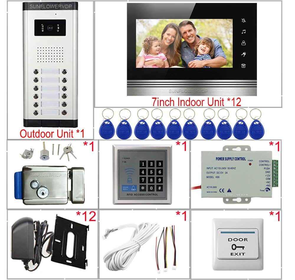 For 12 Apartments Access Control System Intercoms for Private Homes 7