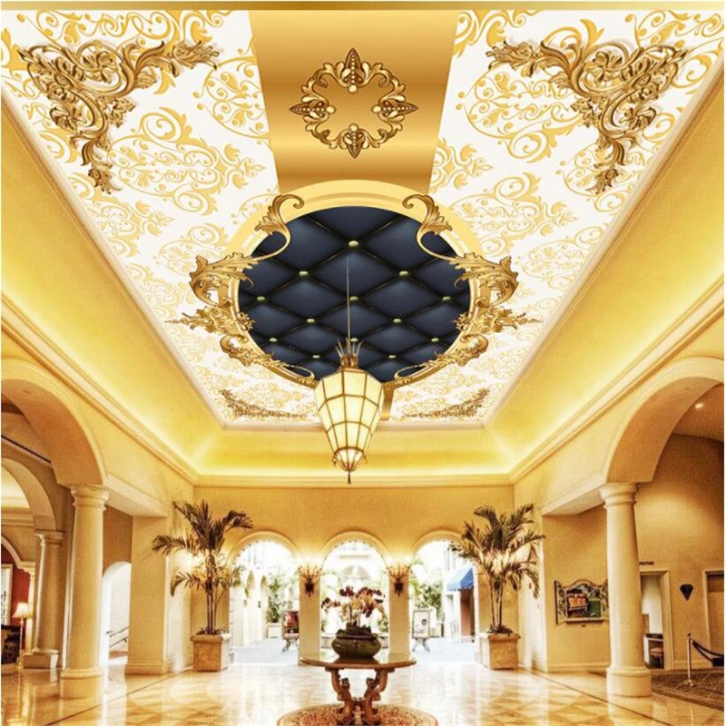 

beibehang Custom 3d wallpaper luxury high-grade metal European pattern soft bag hall ceiling ceiling murals background