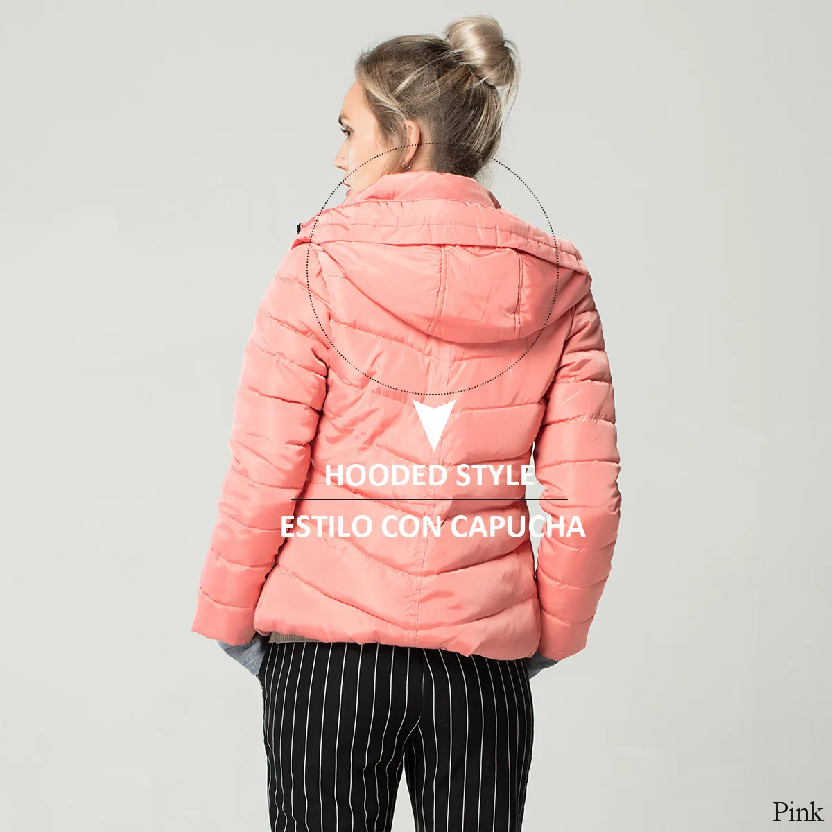 Hooded--Pink Желтая Женская осенне-зимняя куртка с капюшоном и воротником-стойкой Женская Базовая куртка с хлопковой подкладкой верхняя одежда, пальто FICUSRONG - Цвет: Hooded--Pink