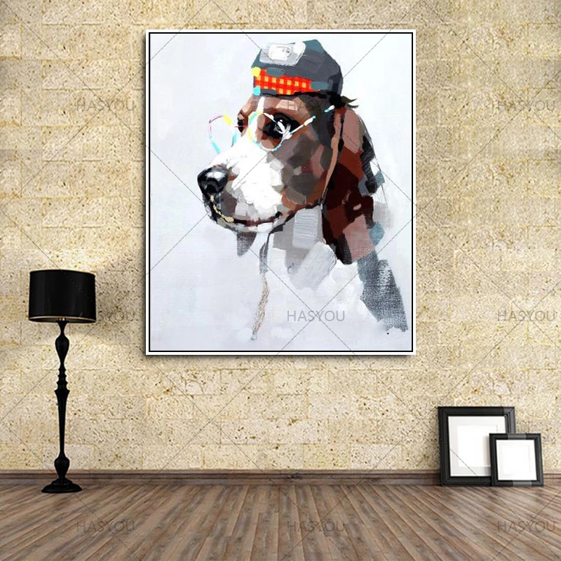 100% ручная роспись Абстрактная собака мультфильм животные картина маслом на