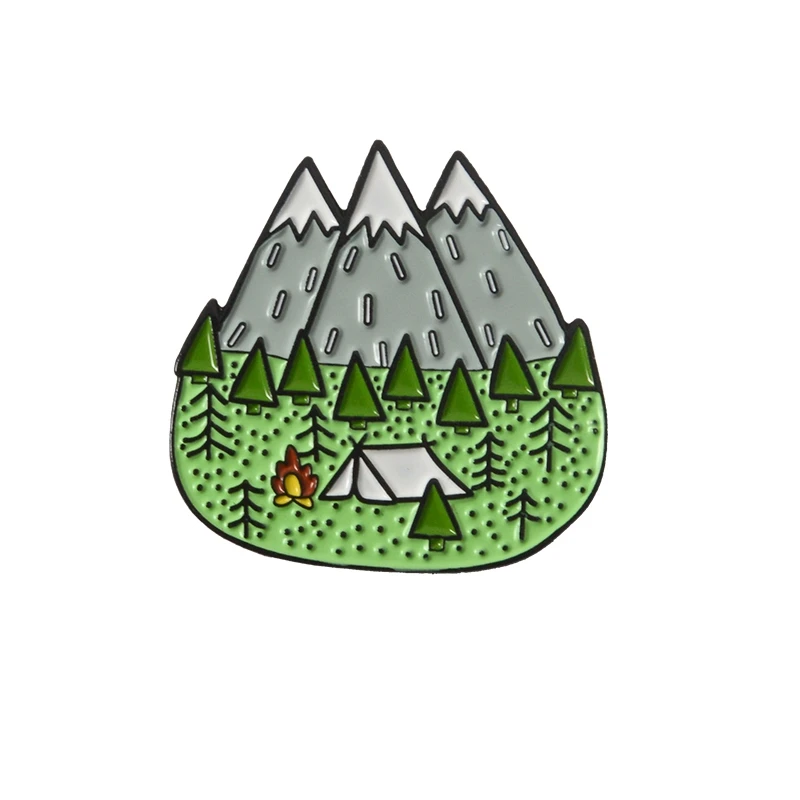 Go camping Эмаль Булавка дерево дом палатка горный значок нагрудный знак брошь для джинсовой рубашки мешок мультфильм ювелирные изделия подарок для детей - Окраска металла: camping