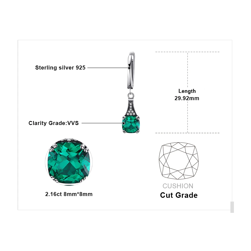 Jewelrypalace классический 2.9ct Подушки Nano России имитации Изумрудный Длинные Висячие серьги 925 серебро Висячие Серьги Новое поступление
