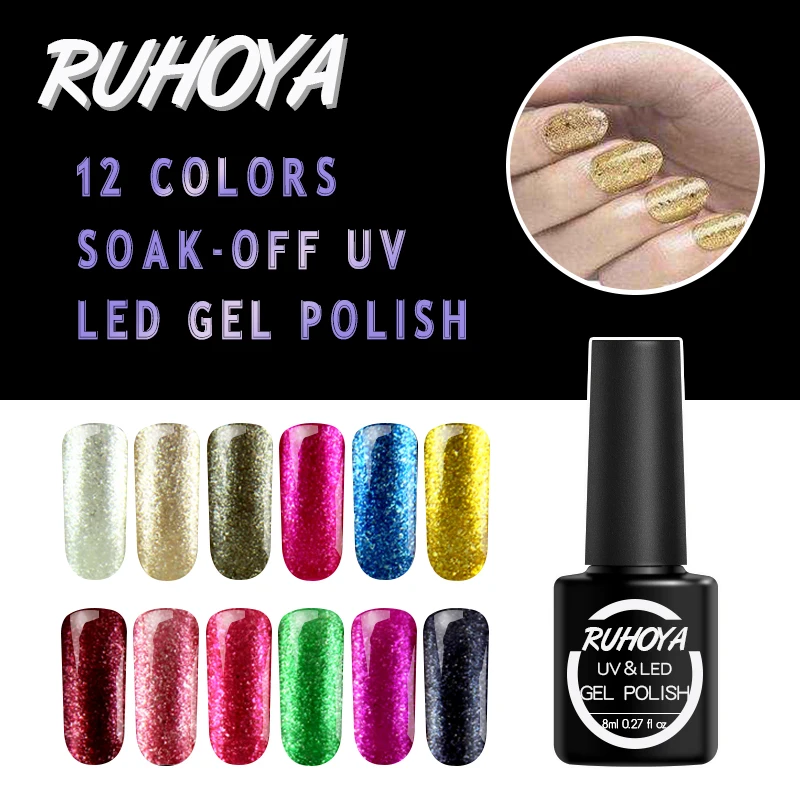 Лак для дизайна ногтей Ruhoya блестящая краска Алмазный Блестящий Гель лак 8 мл