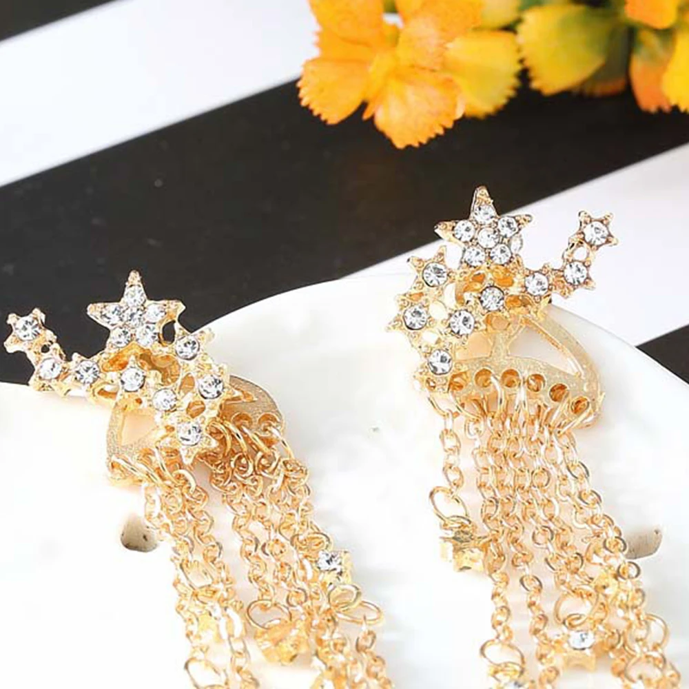 Мода звезды кисточкой падение серьги сзади висит длинные ювелирные изделия уха